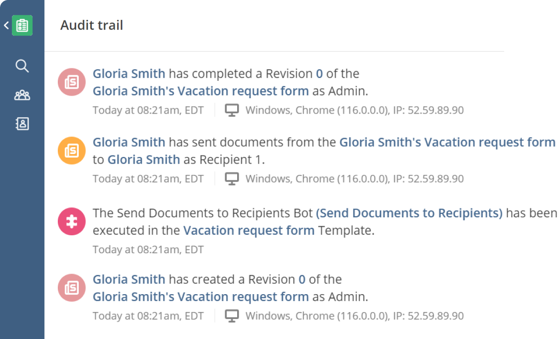 Audit trail example screen